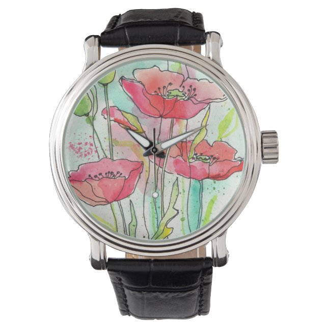 Waterverf papaver horloge (Voorkant)
