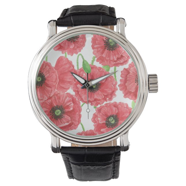Waterverf papaver horloge (Voorkant)