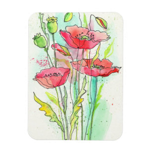 Waterverf papaver magneet
