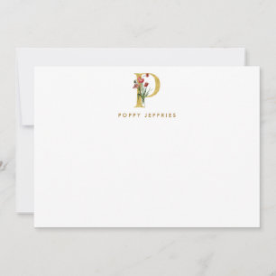 Waterverf Papaver monogram Gold Letter P Notitiekaartje