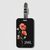 Waterverf papaver op zwart monogram bagagelabel (Voorkant (verticaal))