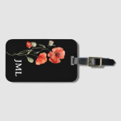 Waterverf papaver op zwart monogram bagagelabel (Voorkant (horizontaal))