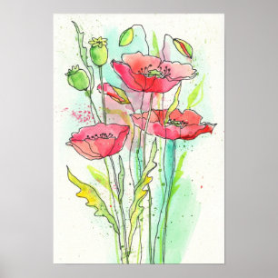Waterverf papaver poster