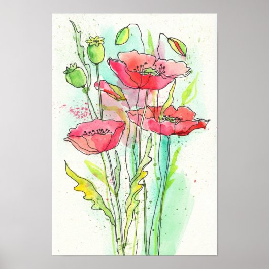 Waterverf papaver poster (Voorkant)