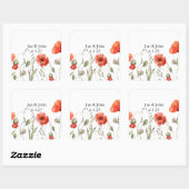 Waterverf papaver rode wilde bloemen vierkante sticker (Vel)