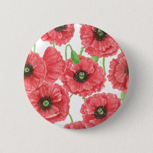 Waterverf papaver ronde button 5,7 cm (Voorkant)