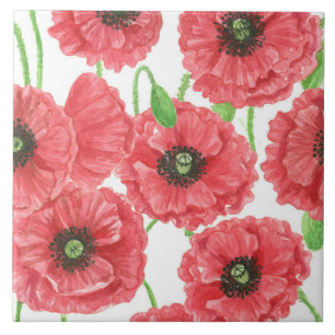 Waterverf papaver tegeltje
