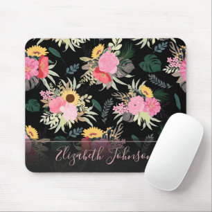 Waterverf Papaver & zonnebloemen Floral Black Desi Muismat