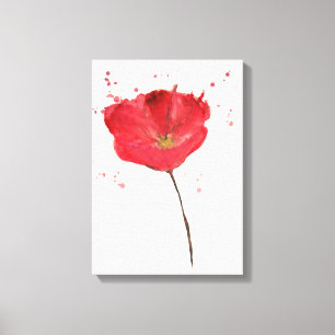 Waterverf papaverbloem, geslepen canvas afdruk
