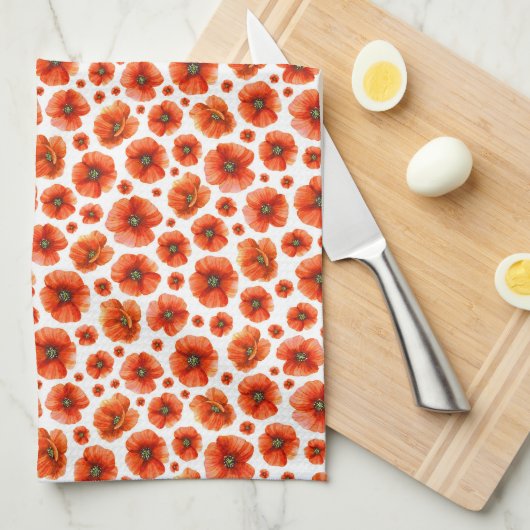 Waterverf papaverpatroon theedoek (Quarter Fold)