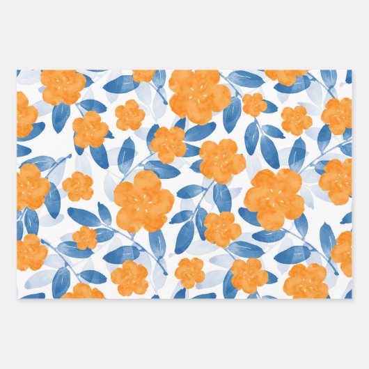 Waterverf papavers en bladeren Patroon Inpakpapier Vel (Voorkant 3)