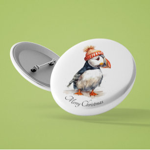 Waterverf Papegaaiduiker Kerst Winter Accessoire Ronde Button 3,2 Cm
