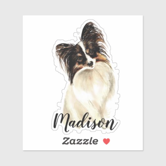 Waterverf Papillon Dog Animal Custom Name Sticker (Vel)