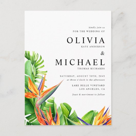 Waterverf Paradijsvogels QR Code Trouwen Uitnodiging Briefkaart (Voorkant)