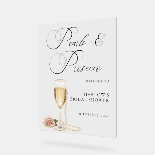 Waterverf Parels en Prosecco Vrijgezellenfeest Acryl Bord (Hoek)