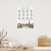 Waterverf Parijs Frankrijk Wedding Seating Chart Poster (Keuken)