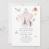 Waterverf Paris Destination Wedding Monogram Kaart (Voorkant)