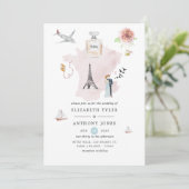 Waterverf Paris Destination Wedding Monogram Kaart (Staand voorkant)