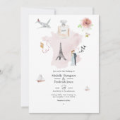 Waterverf Paris Destination Wedding Monogram Kaart (Voorkant)