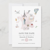 Waterverf Paris Destination Wedding Monogram Save The Date (Voorkant)