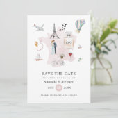 Waterverf Paris Destination Wedding Monogram Save The Date (Staand voorkant)