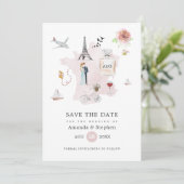 Waterverf Paris Destination Wedding Monogram Save The Date (Staand voorkant)