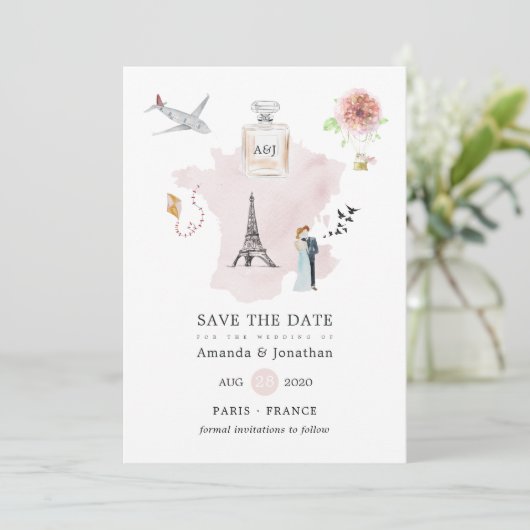 Waterverf Paris Gewonnen bruiloft Monogram Save The Date (Staand voorkant)