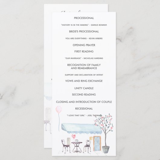 Waterverf Paris Wedding Ceremony Programme Programma (Voorkant / Achterkant)