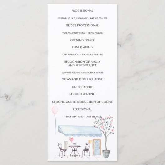 Waterverf Paris Wedding Ceremony Programme Programma (Voorkant)
