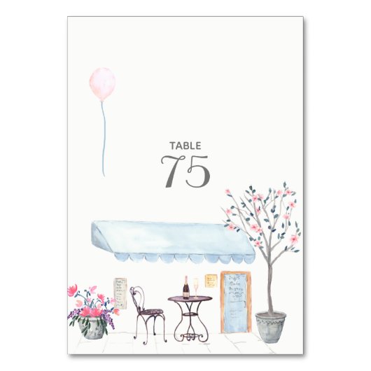 Waterverf Paris Wedding Table Number Kaart (Voorkant)