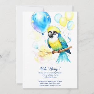 Waterverf Parkiet Jongen Baby Shower Uitnodiging