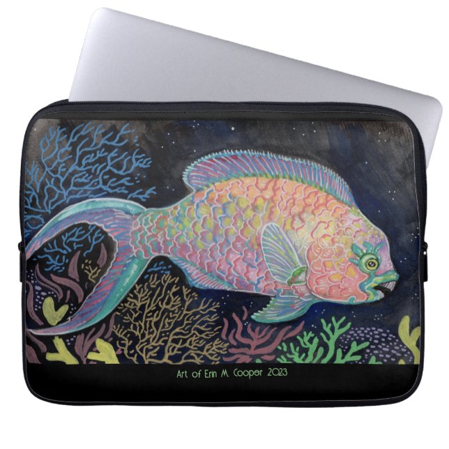 Waterverf Parrotfish Laptop Sleeve (Voorkant)