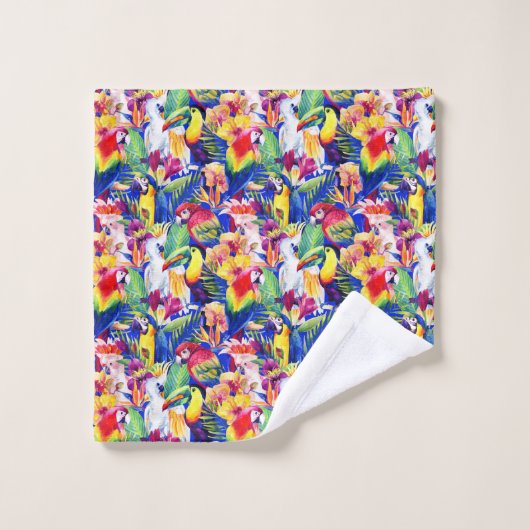 Waterverf parrots bad handdoek (Wasdoekje)