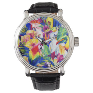 Waterverf parrots horloge