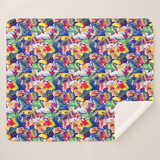 Waterverf parrots sherpa deken (Voorkant (horizontaal))