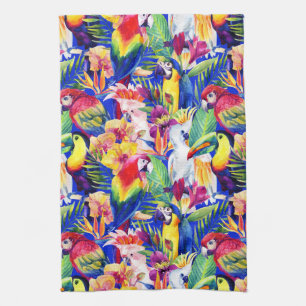 Waterverf parrots theedoek