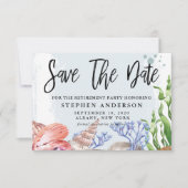 Waterverf partij bij kustpensionering behalve datu save the date (Voorkant)