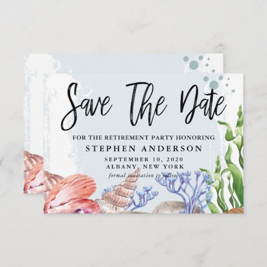 Waterverf partij bij kustpensionering behalve datu save the date (Voorkant / Achterkant)