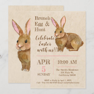 Waterverf Pasen Brunch en Egg Hunt Uitnodiging. Kaart