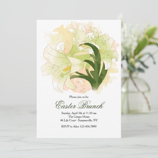 Waterverf Pasen Lily Uitnodiging (Staand voorkant)