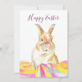 Waterverf pasteelregenboogpaaskonijn feestdagenkaart (Voorkant)
