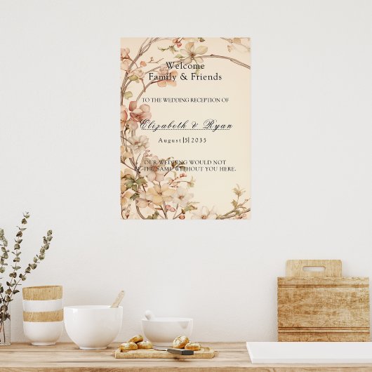 Waterverf Pastel Bloemen Huwelijk Welkom Poster (Keuken)