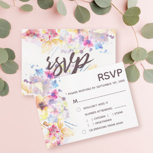 Waterverf Pastel Bloemen   Keuze maaltijd RSVP Kaart