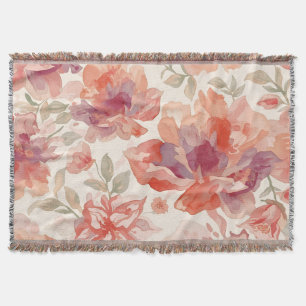 Waterverf Pastel Bloemen Licht Oranje Deken