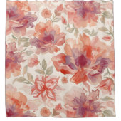 Waterverf Pastel Bloemen Licht Sinaasappel Douchegordijn (Voorkant)