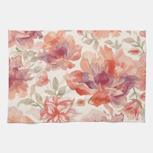 Waterverf Pastel Bloemen Licht Sinaasappel Theedoek (Horizontaal)