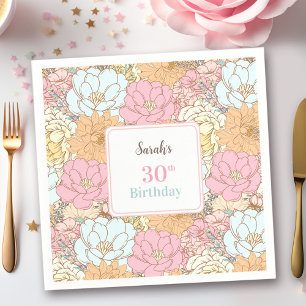 Waterverf Pastel Bloemen Roze 30e Verjaardag Servet