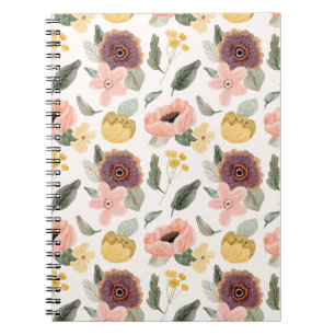 Waterverf Pastel Bloemendessinpatroon Zachte Notitieboek