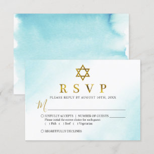 Waterverf Pastel Blue Bat Mitzvah RSVP-kaart RSVP Kaartje