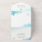Waterverf Pastel Blue Gold Bat Mitzvah All In One Uitnodiging (Buitenkant)
